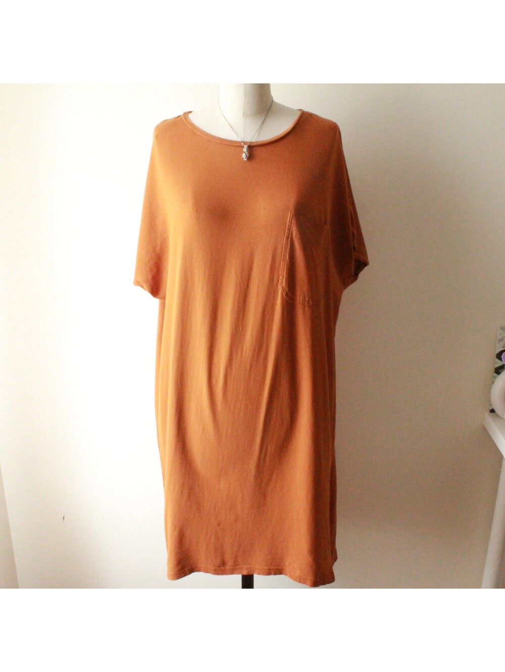 Zara Rust Orange Oversized T-Shirt Midi Dress Fall Minimalist Size L